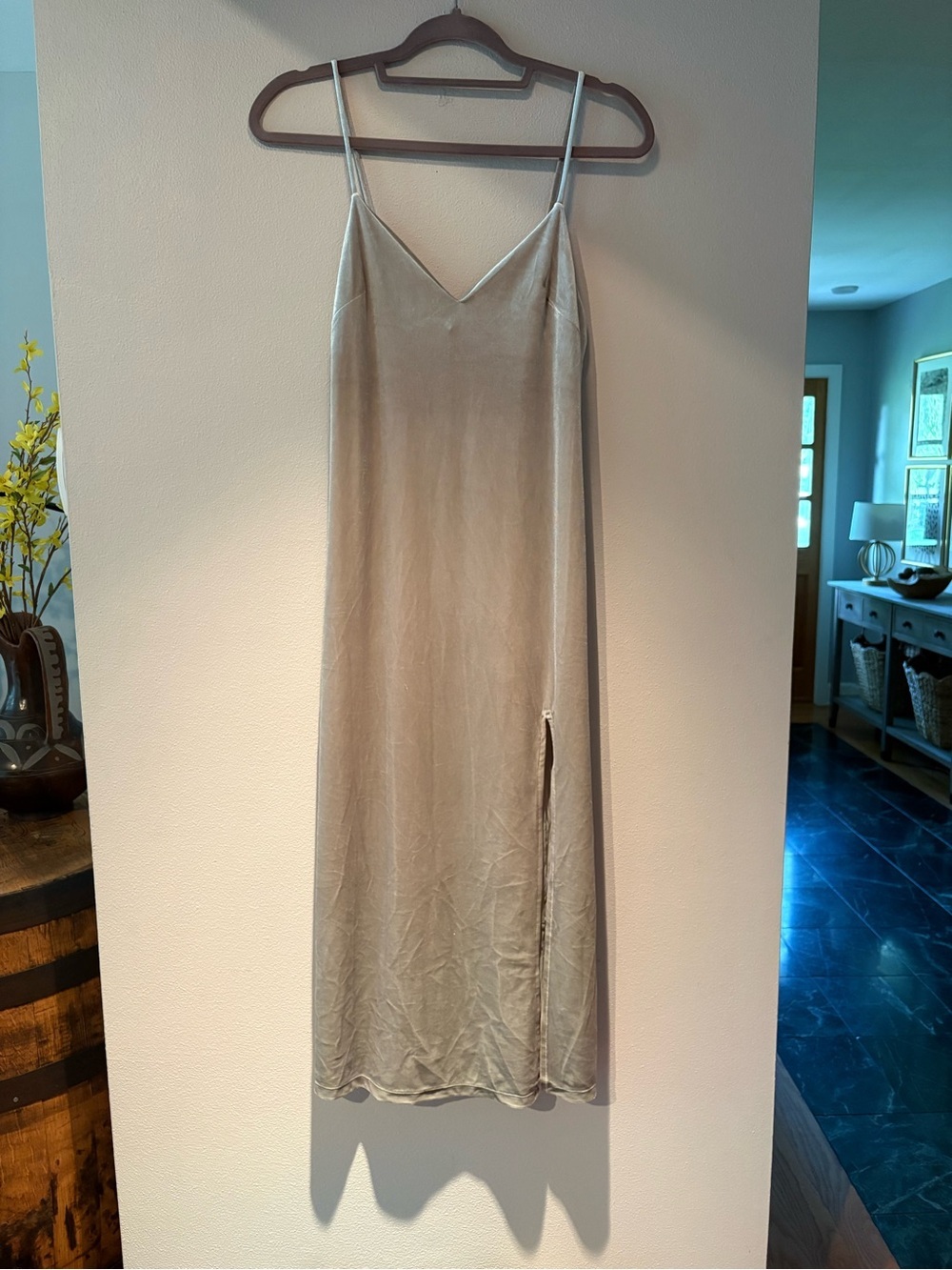 Forever 21 | Green/gray midi velvet/velour dress Women’s size M side slit